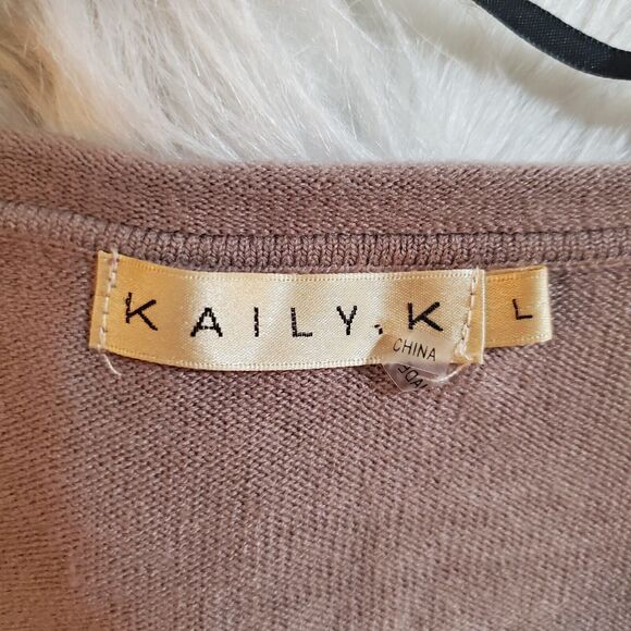 Kaily K Womens Pullover Sweater Size L Taupe Boxy Pockets Roll Hems Soft Knit - Picture 9 of 11